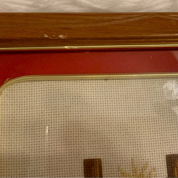 Handmade Framed Cross-Stitch Nativity Scene With Wooden Frame & Red Matting - Picture 4 of 6